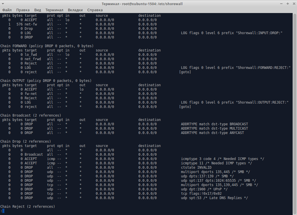 Сгенерированные Shorewall правила iptables